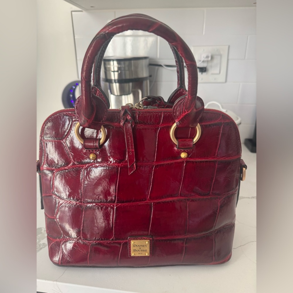 Dooney & Bourke Burgundy Croc-Embossed Satchel